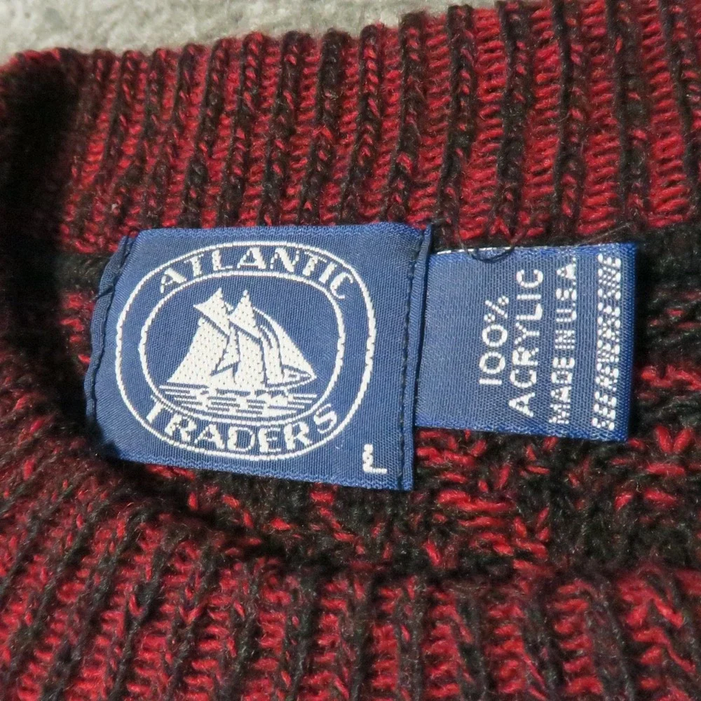 Atlantic Traders Sweater Mens L Red Black Geometric Knit Crewneck Vintage Cabin